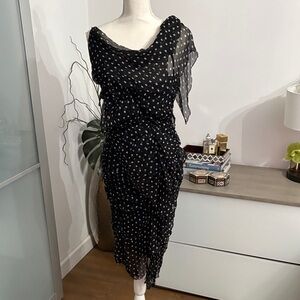 Nina Ricci Asymmetrical Black and White Polka Dot Dress